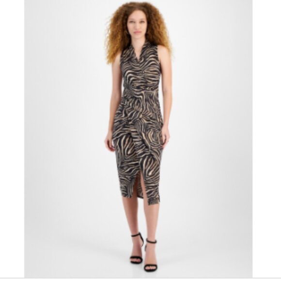 Rachel Rachel Roy Women's Animal Print Faux-Wrap Sheath Dress - Safari Zeb - Picture 1 of 4